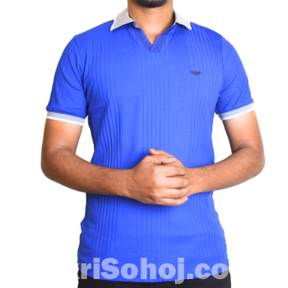 Men's Premium Quality Ribbed Knit Polo-Tshirt